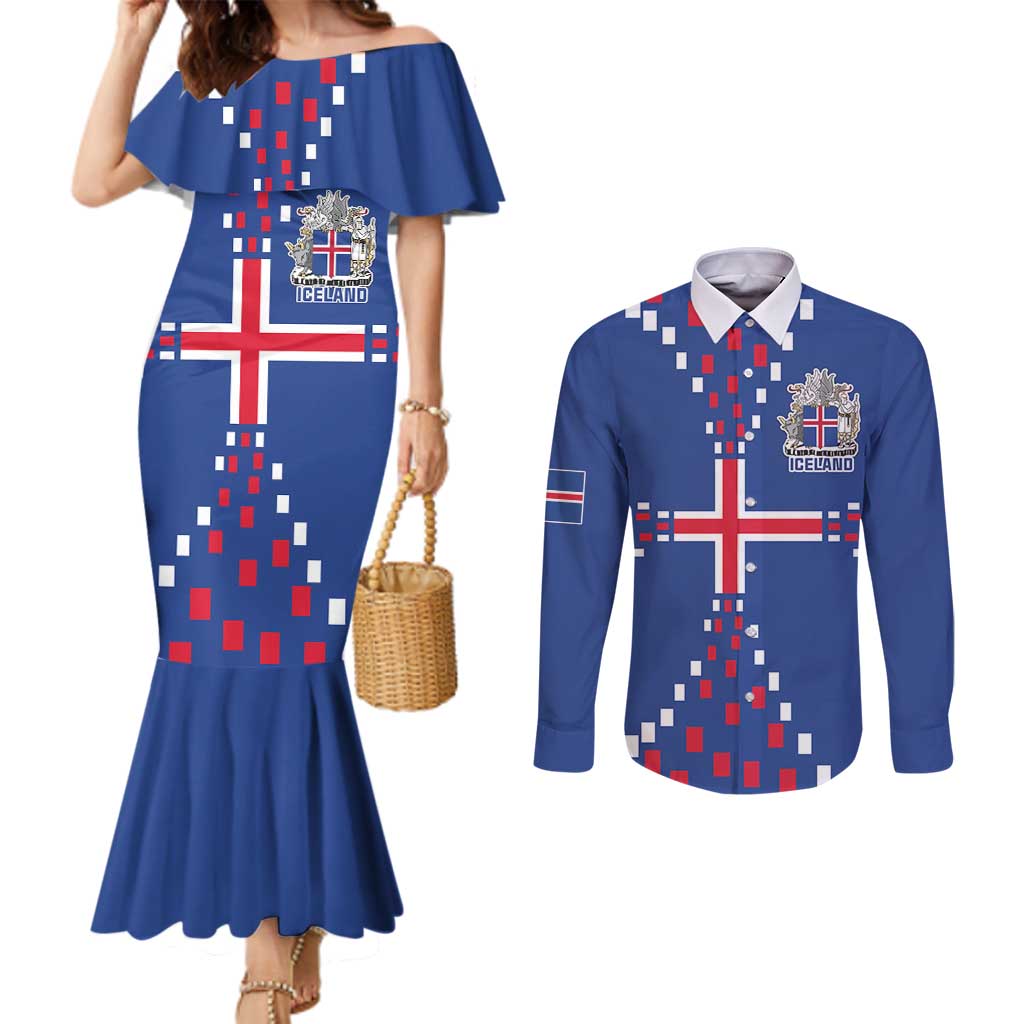 Custom Iceland Football Couples Matching Mermaid Dress and Long Sleeve Button Shirt Go Champion