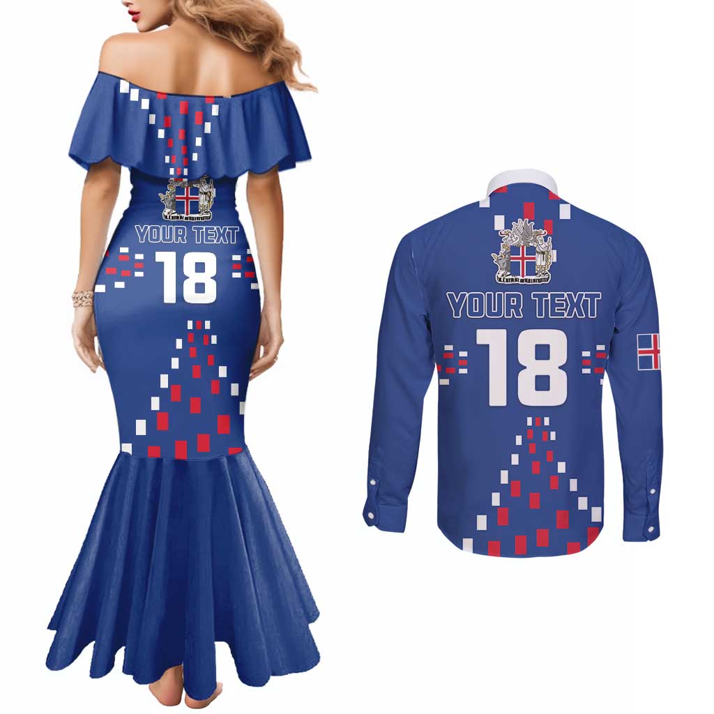 Custom Iceland Football Couples Matching Mermaid Dress and Long Sleeve Button Shirt Go Champion