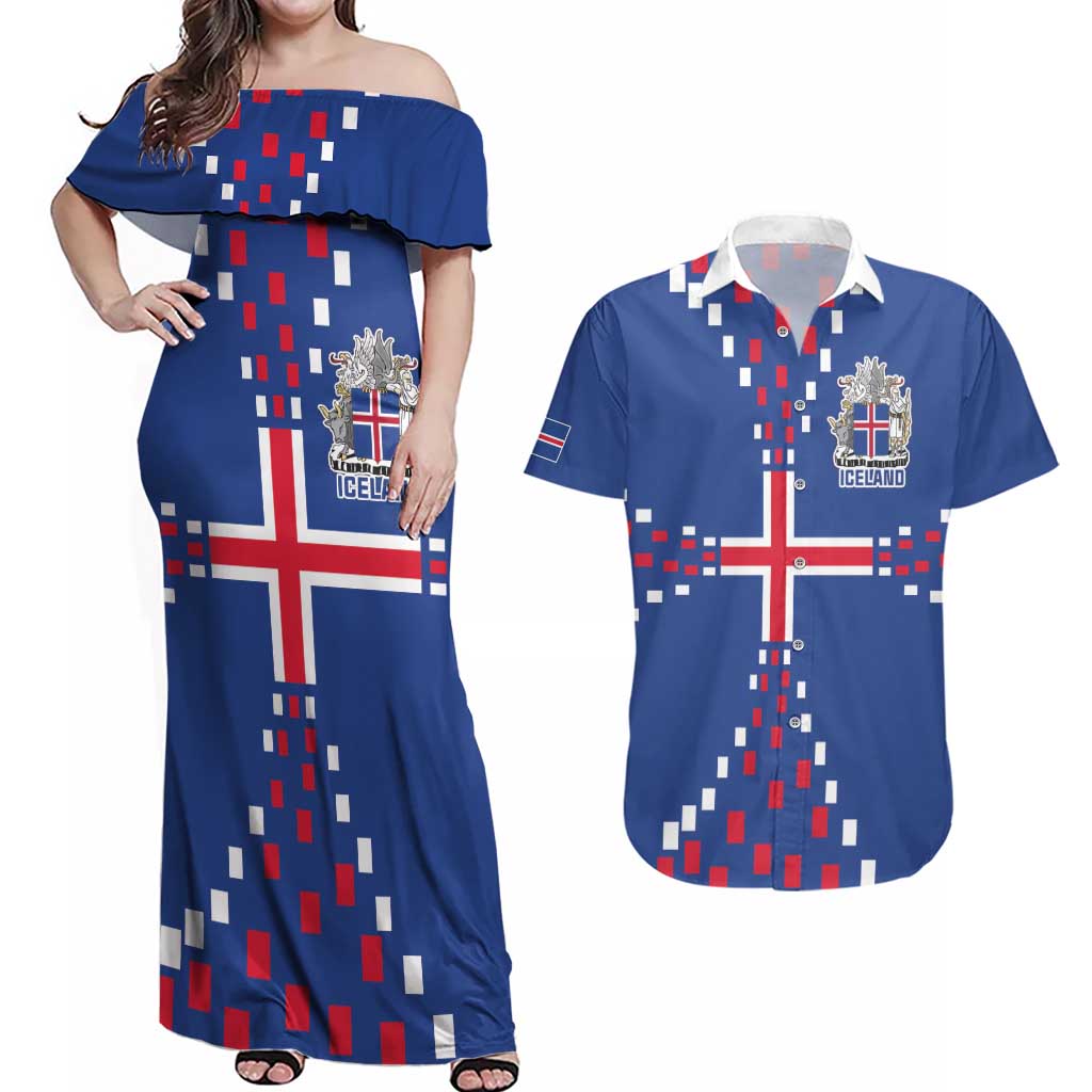 Custom Iceland Football Couples Matching Off Shoulder Maxi Dress and Hawaiian Shirt Go Champion