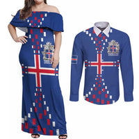 Custom Iceland Football Couples Matching Off Shoulder Maxi Dress and Long Sleeve Button Shirt Go Champion