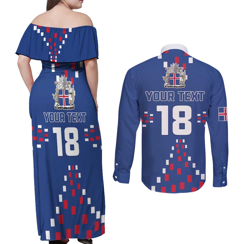 Custom Iceland Football Couples Matching Off Shoulder Maxi Dress and Long Sleeve Button Shirt Go Champion