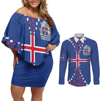 Custom Iceland Football Couples Matching Off Shoulder Short Dress and Long Sleeve Button Shirt Go Champion