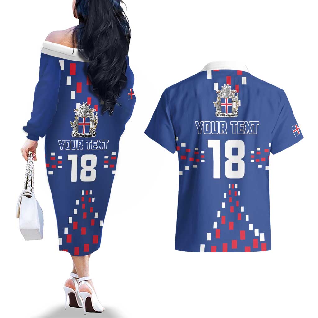 Custom Iceland Football Couples Matching Off The Shoulder Long Sleeve Dress and Hawaiian Shirt Go Champion