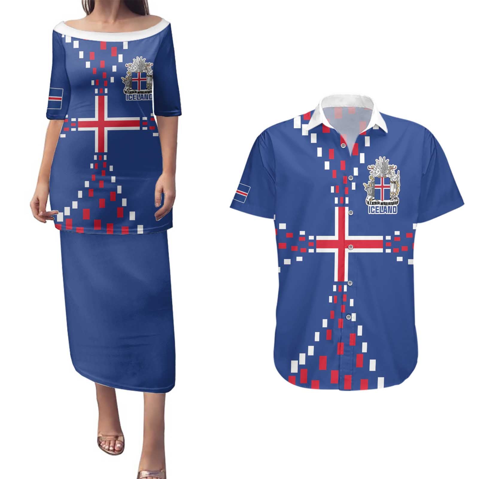 Custom Iceland Football Couples Matching Puletasi and Hawaiian Shirt Go Champion