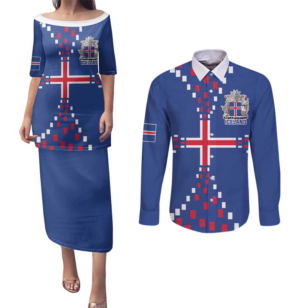 Custom Iceland Football Couples Matching Puletasi and Long Sleeve Button Shirt Go Champion