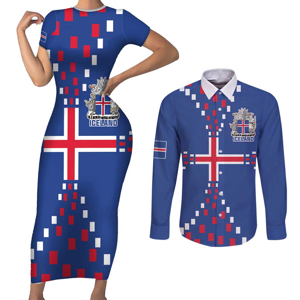 Custom Iceland Football Couples Matching Short Sleeve Bodycon Dress and Long Sleeve Button Shirt Go Champion