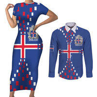 Custom Iceland Football Couples Matching Short Sleeve Bodycon Dress and Long Sleeve Button Shirt Go Champion