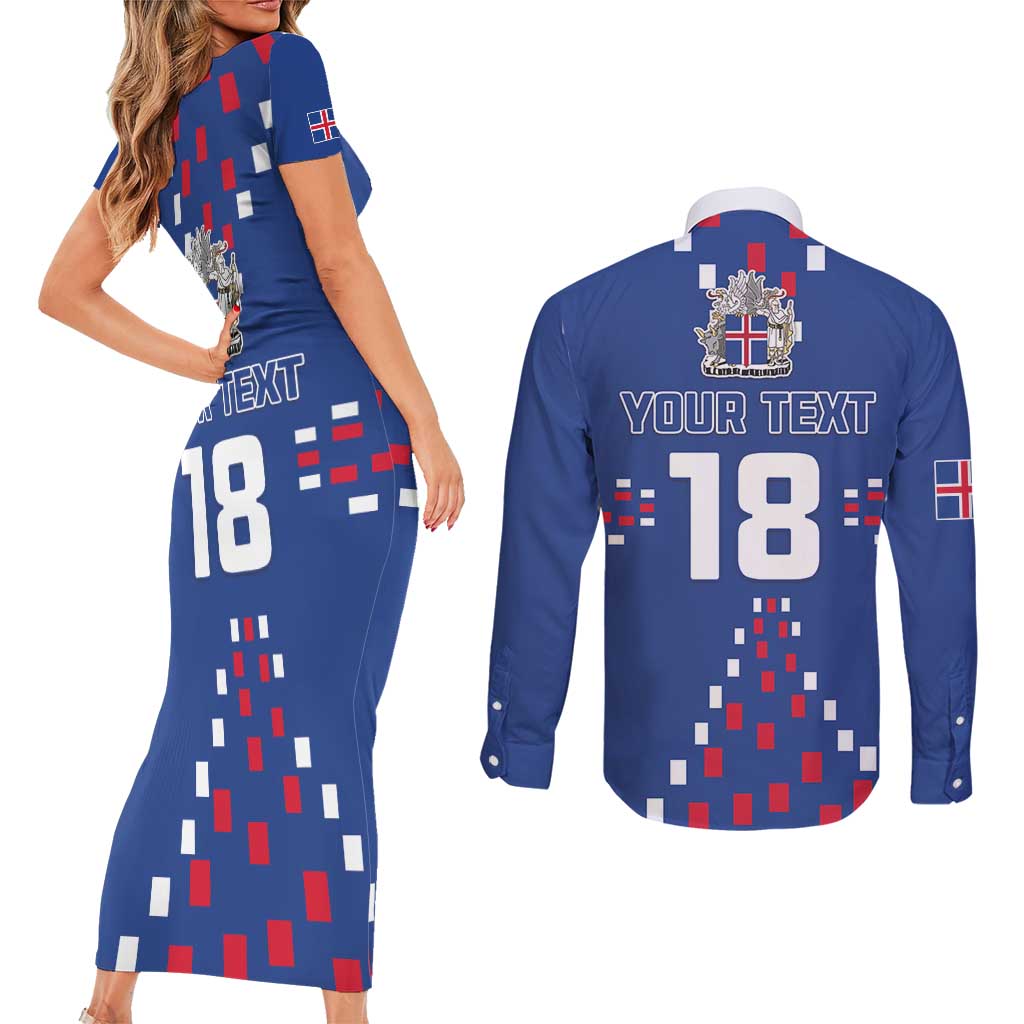 Custom Iceland Football Couples Matching Short Sleeve Bodycon Dress and Long Sleeve Button Shirt Go Champion