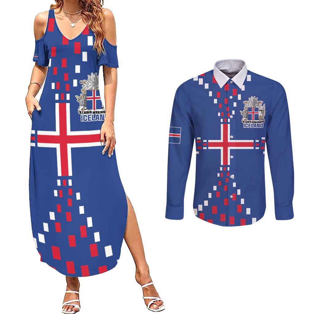 Custom Iceland Football Couples Matching Summer Maxi Dress and Long Sleeve Button Shirt Go Champion