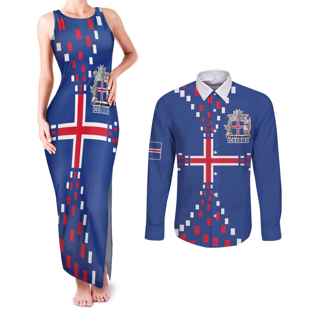 Custom Iceland Football Couples Matching Tank Maxi Dress and Long Sleeve Button Shirt Go Champion