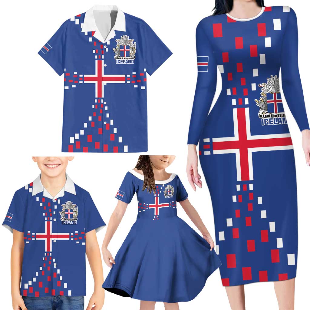 Custom Iceland Football Family Matching Long Sleeve Bodycon Dress and Hawaiian Shirt Go Champion