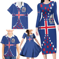 Custom Iceland Football Family Matching Long Sleeve Bodycon Dress and Hawaiian Shirt Go Champion