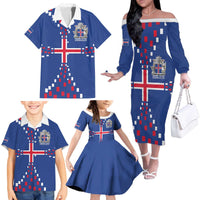 Custom Iceland Football Family Matching Off The Shoulder Long Sleeve Dress and Hawaiian Shirt Go Champion
