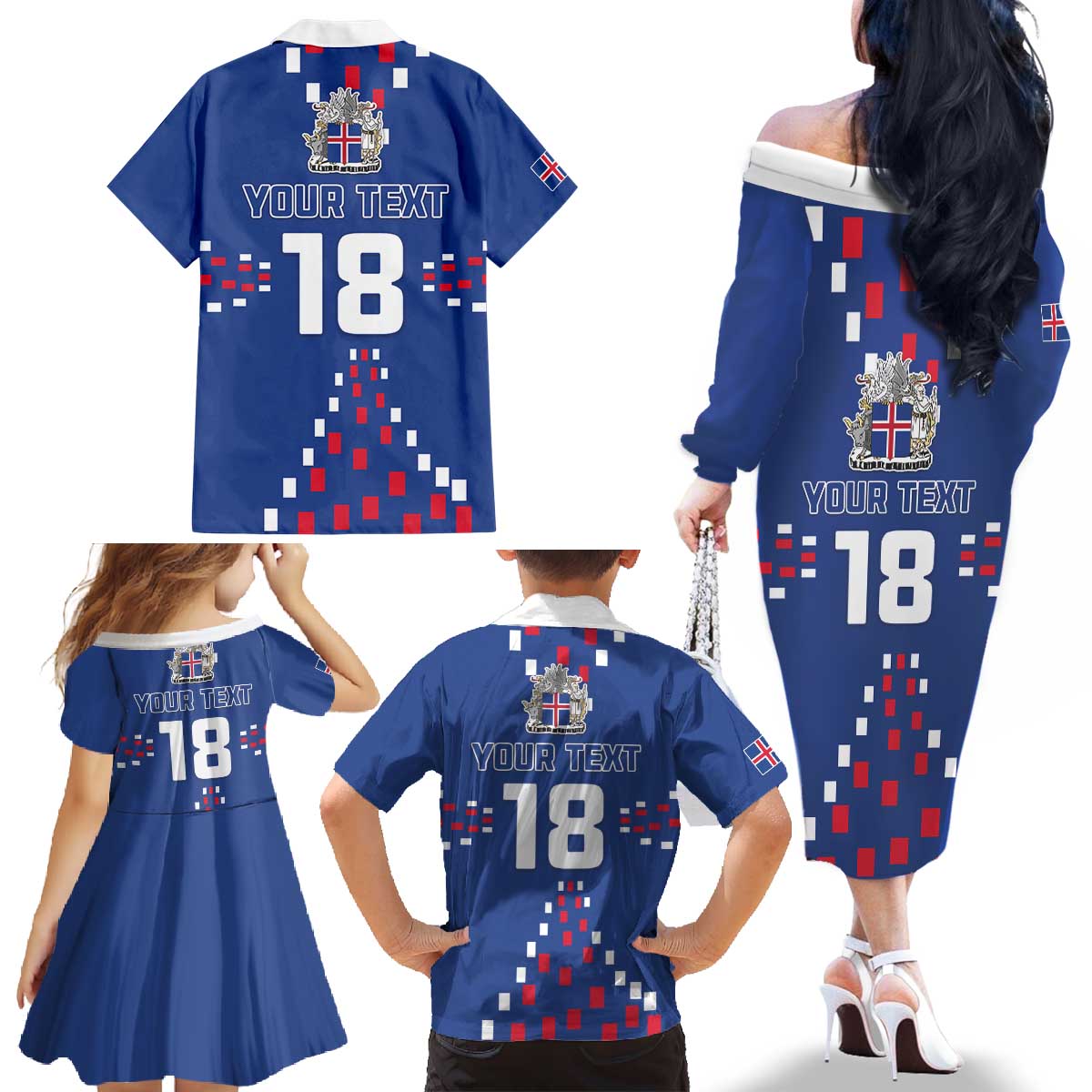 Custom Iceland Football Family Matching Off The Shoulder Long Sleeve Dress and Hawaiian Shirt Go Champion