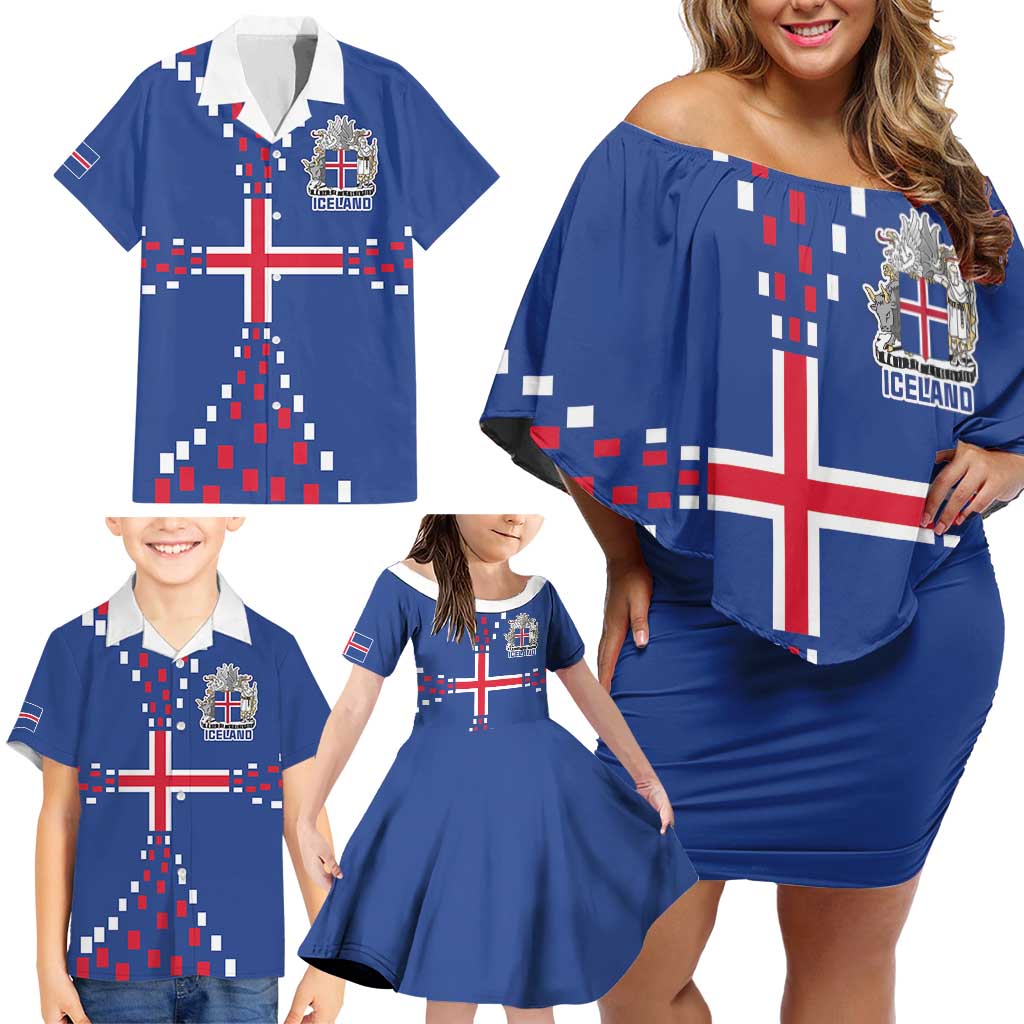 Custom Iceland Football Family Matching Off Shoulder Short Dress and Hawaiian Shirt Go Champion