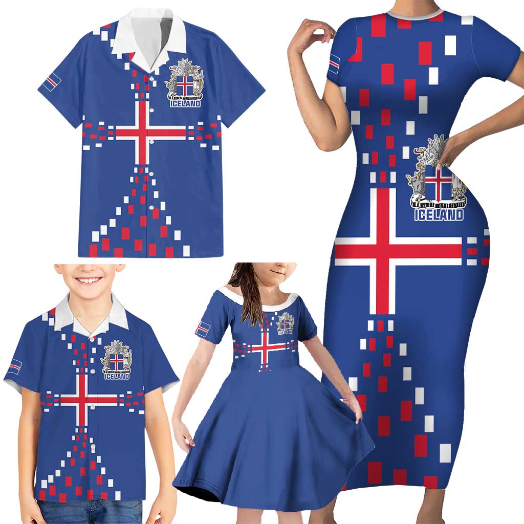Custom Iceland Football Family Matching Short Sleeve Bodycon Dress and Hawaiian Shirt Go Champion