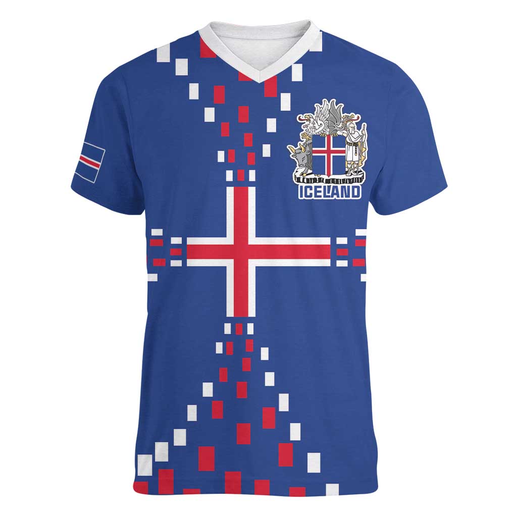 Custom Iceland Football Women V-Neck T-Shirt Go Champion