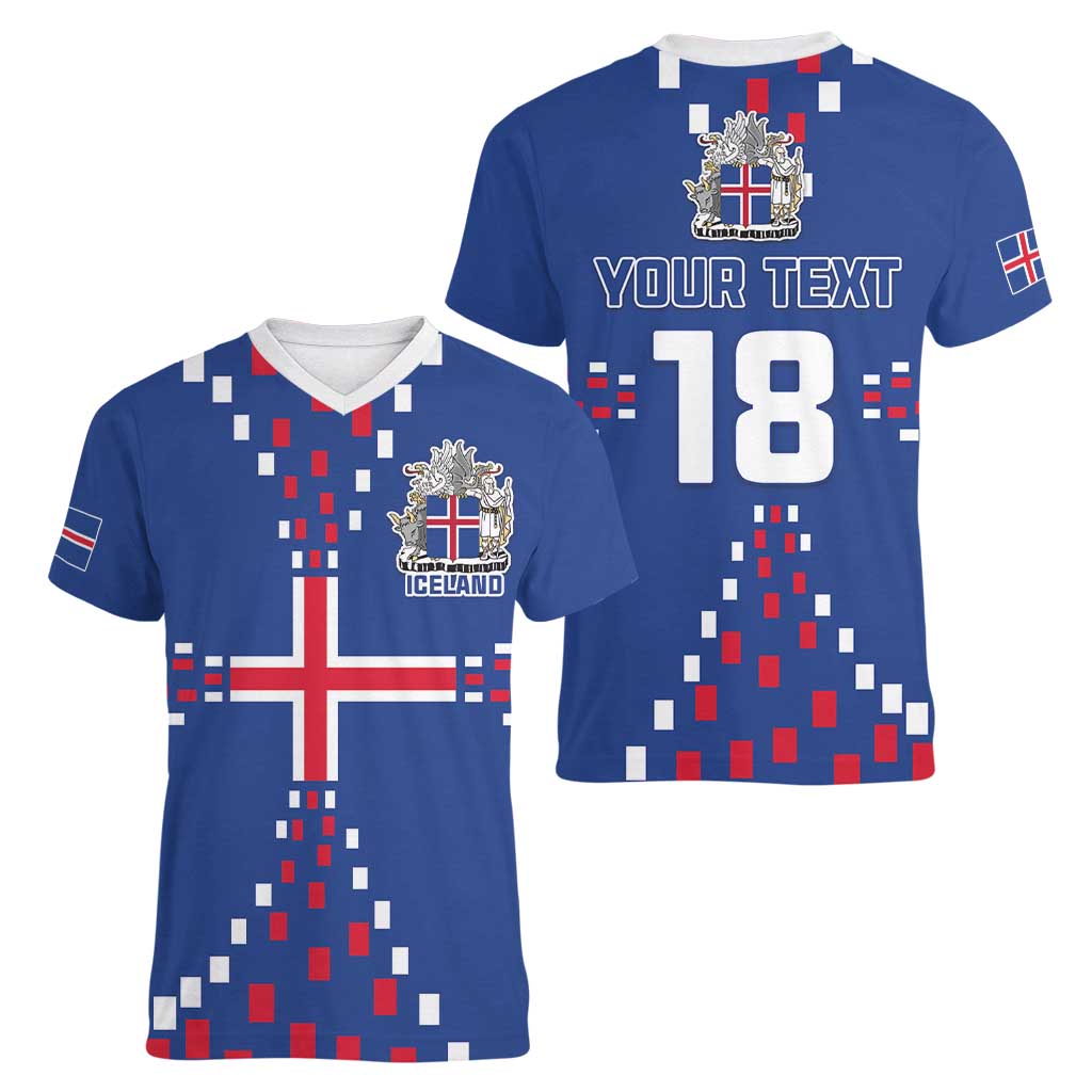 Custom Iceland Football Women V-Neck T-Shirt Go Champion