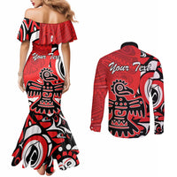 Personalized Canada Haida Eagle Couples Matching Mermaid Dress and Long Sleeve Button Shirt Red Style