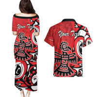 Personalized Canada Haida Eagle Couples Matching Puletasi and Hawaiian Shirt Red Style - Wonder Print Shop