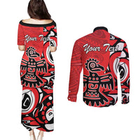 Personalized Canada Haida Eagle Couples Matching Puletasi and Long Sleeve Button Shirt Red Style - Wonder Print Shop