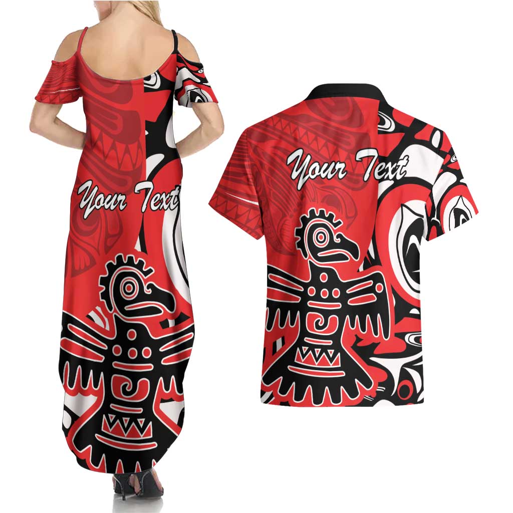 Personalized Canada Haida Eagle Couples Matching Summer Maxi Dress and Hawaiian Shirt Red Style - Wonder Print Shop