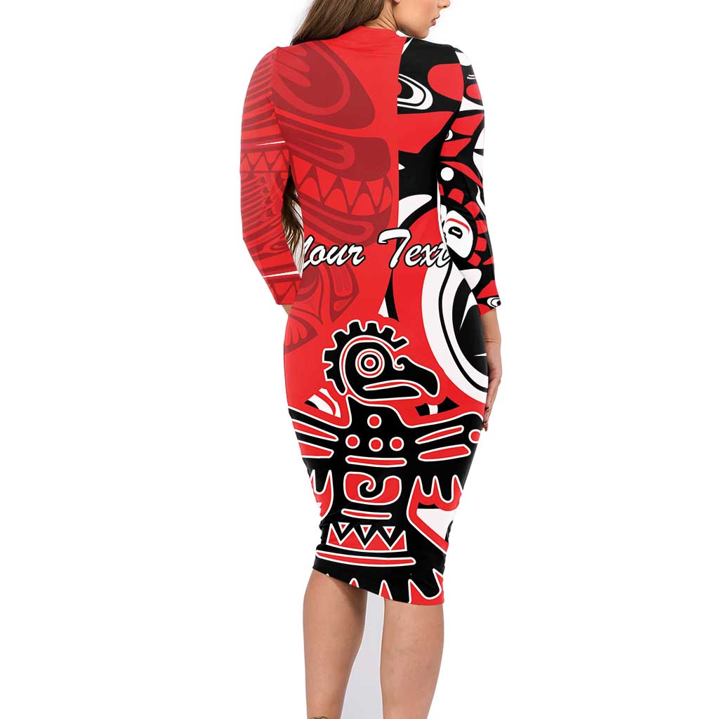 Personalized Canada Haida Eagle Family Matching Long Sleeve Bodycon Dress and Hawaiian Shirt Red Style - Wonder Print Shop