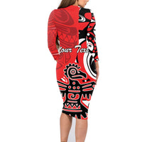 Personalized Canada Haida Eagle Family Matching Long Sleeve Bodycon Dress and Hawaiian Shirt Red Style - Wonder Print Shop