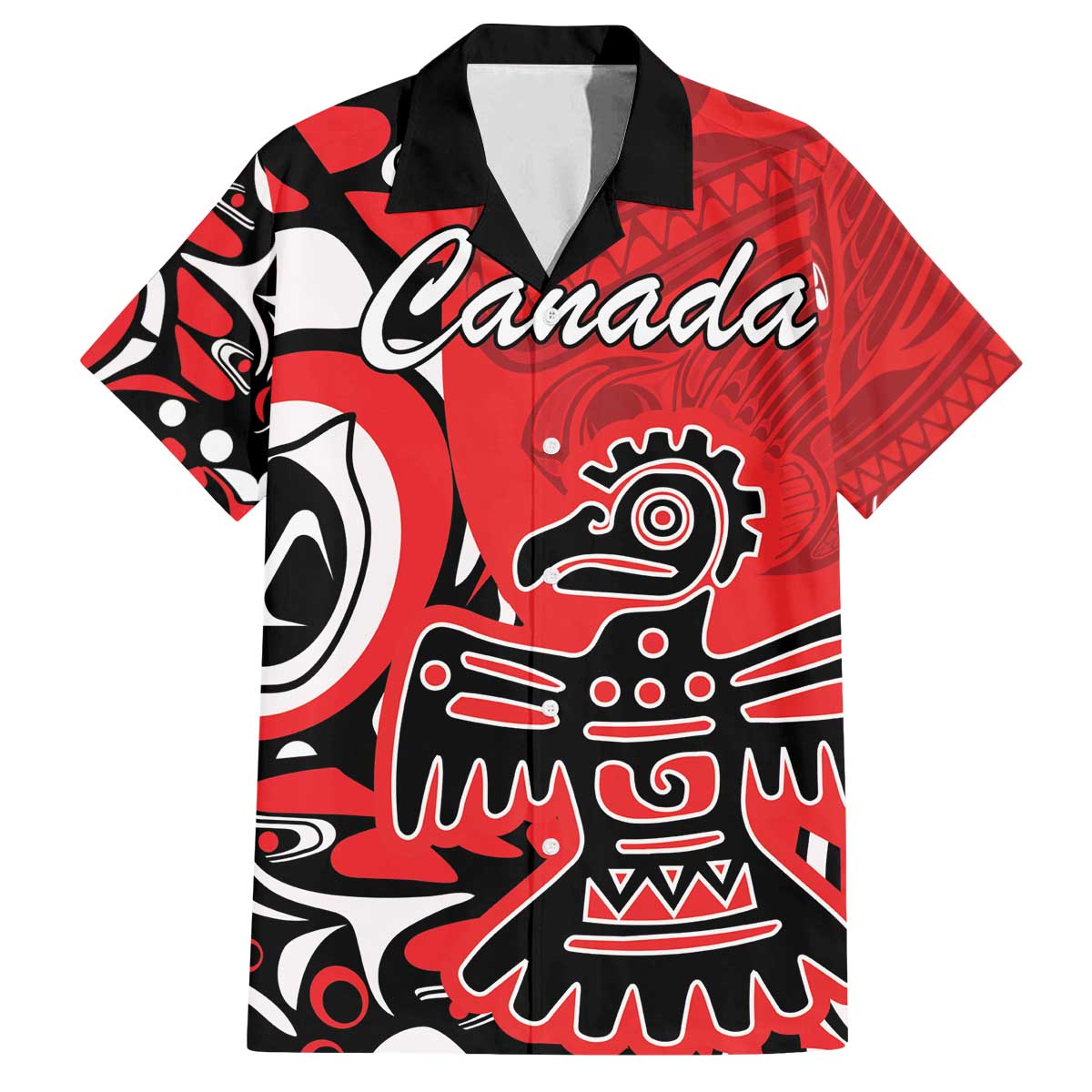 Personalized Canada Haida Eagle Family Matching Off The Shoulder Long Sleeve Dress and Hawaiian Shirt Red Style - Wonder Print Shop