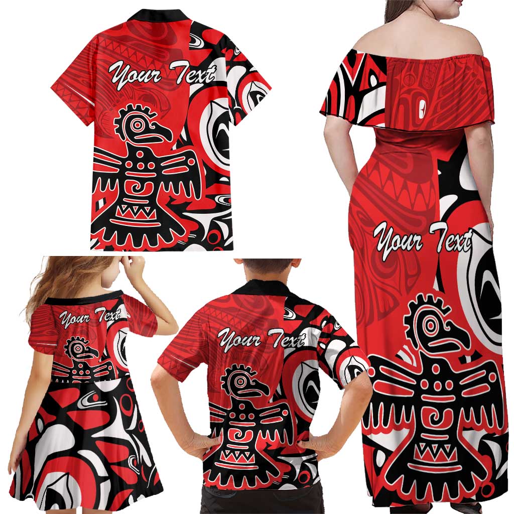 Personalized Canada Haida Eagle Family Matching Off Shoulder Maxi Dress and Hawaiian Shirt Red Style - Wonder Print Shop