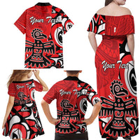Personalized Canada Haida Eagle Family Matching Off Shoulder Maxi Dress and Hawaiian Shirt Red Style - Wonder Print Shop