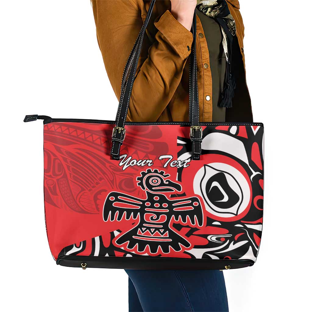 Personalized Canada Haida Eagle Leather Tote Bag Red Style - Wonder Print Shop
