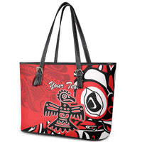 Personalized Canada Haida Eagle Leather Tote Bag Red Style - Wonder Print Shop