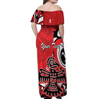Personalized Canada Haida Eagle Off Shoulder Maxi Dress Red Style - Wonder Print Shop