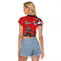 Personalized Canada Haida Eagle Raglan Cropped T Shirt Red Style - Wonder Print Shop