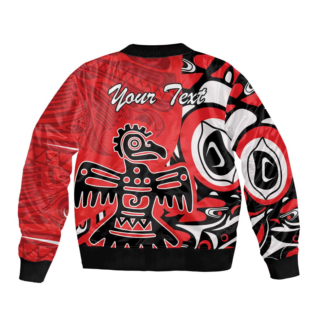 Personalized Canada Haida Eagle Sleeve Zip Bomber Jacket Red Style - Wonder Print Shop