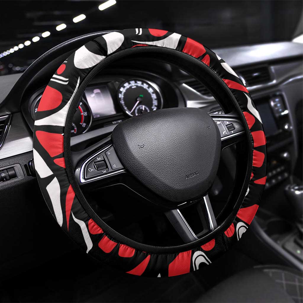 Canada Haida Eagle Steering Wheel Cover Red Style - Wonder Print Shop