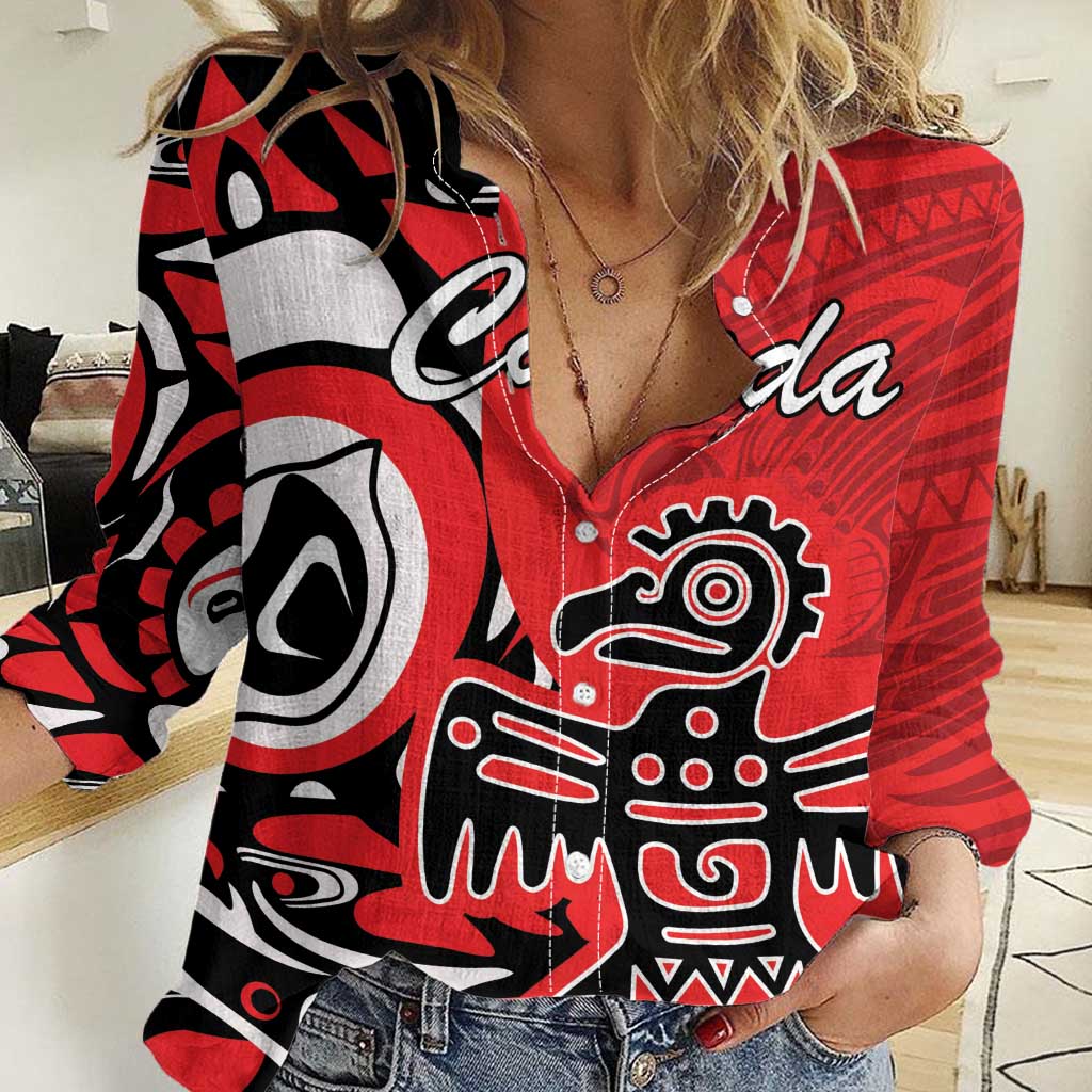 Personalized Canada Haida Eagle Women Casual Shirt Red Style - Wonder Print Shop