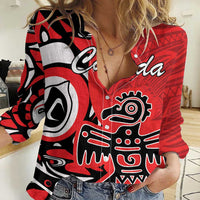 Personalized Canada Haida Eagle Women Casual Shirt Red Style - Wonder Print Shop