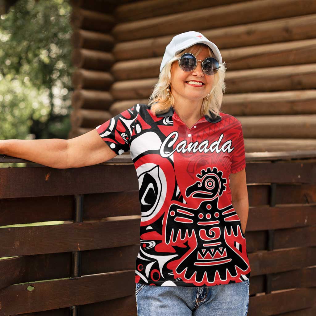 Personalized Canada Haida Eagle Women Polo Shirt Red Style - Wonder Print Shop