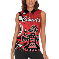 Personalized Canada Haida Eagle Women Sleeveless Polo Shirt Red Style - Wonder Print Shop