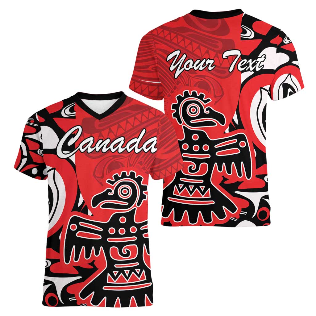 Personalized Canada Haida Eagle Women V-Neck T-Shirt Red Style - Wonder Print Shop