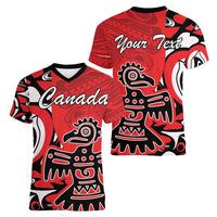 Personalized Canada Haida Eagle Women V-Neck T-Shirt Red Style - Wonder Print Shop