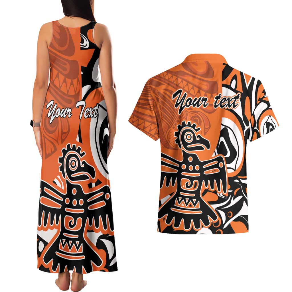 Personalized Canada Haida Eagle Couples Matching Tank Maxi Dress and Hawaiian Shirt Orange Style - Wonder Print Shop