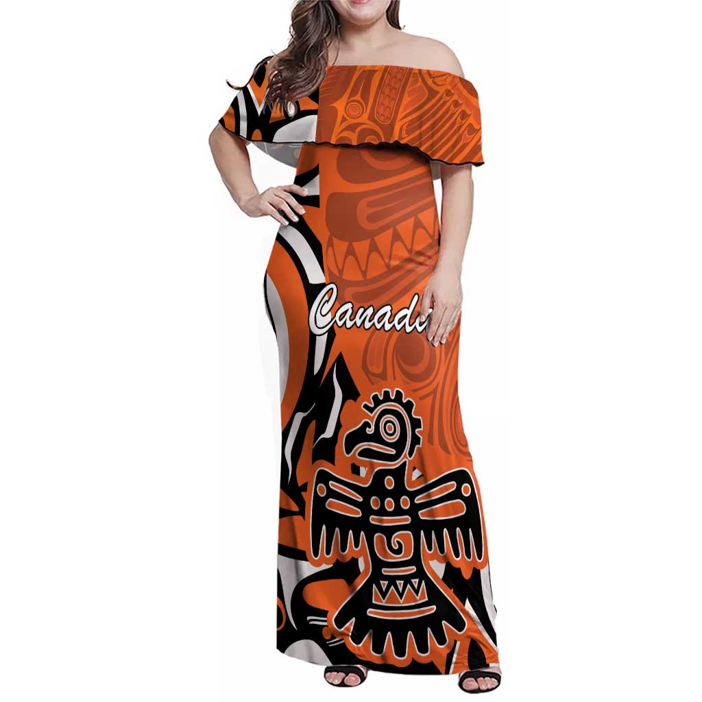 Personalized Canada Haida Eagle Family Matching Off Shoulder Maxi Dress and Hawaiian Shirt Orange Style - Wonder Print Shop
