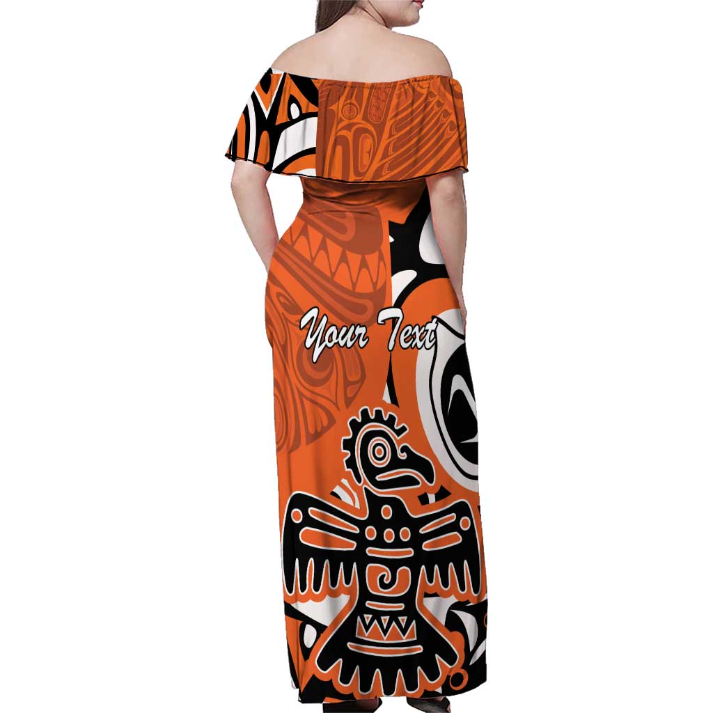 Personalized Canada Haida Eagle Family Matching Off Shoulder Maxi Dress and Hawaiian Shirt Orange Style - Wonder Print Shop