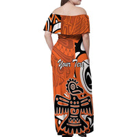 Personalized Canada Haida Eagle Family Matching Off Shoulder Maxi Dress and Hawaiian Shirt Orange Style - Wonder Print Shop