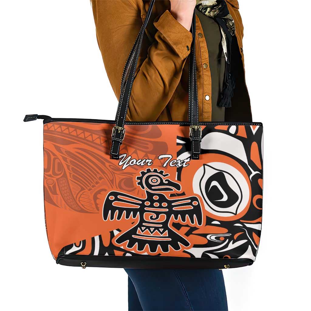 Personalized Canada Haida Eagle Leather Tote Bag Orange Style - Wonder Print Shop