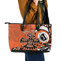 Personalized Canada Haida Eagle Leather Tote Bag Orange Style - Wonder Print Shop