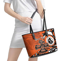 Personalized Canada Haida Eagle Leather Tote Bag Orange Style - Wonder Print Shop